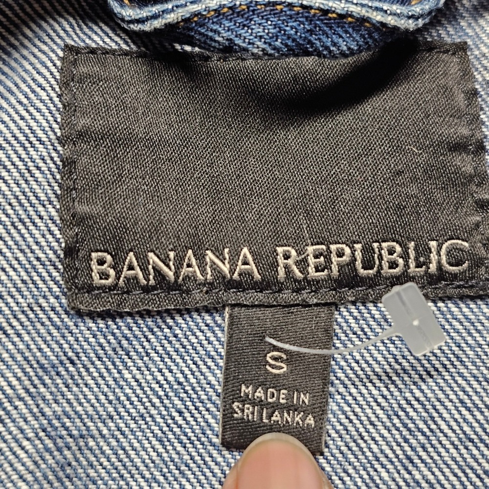 Banana Republic Denim Jacket Womens S Blue Distressed Trucker Lyocell 171257-00 - Picture 9 of 11